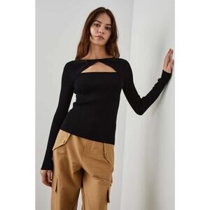 Rails $198 Erina Black Ribbed Twisted Cut Out Keyhole Long Sleeve Knit Top SZ M